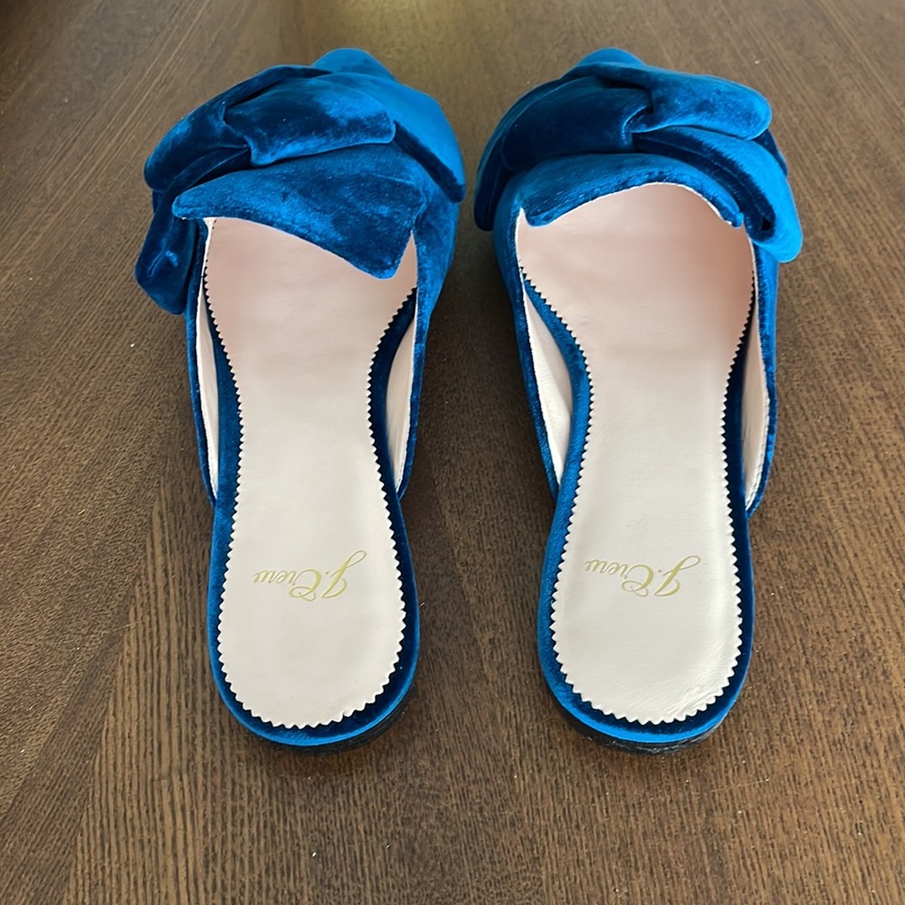 J. Crew Blue Velvet Pointed Toe Bow Mules - Picture 3 of 5